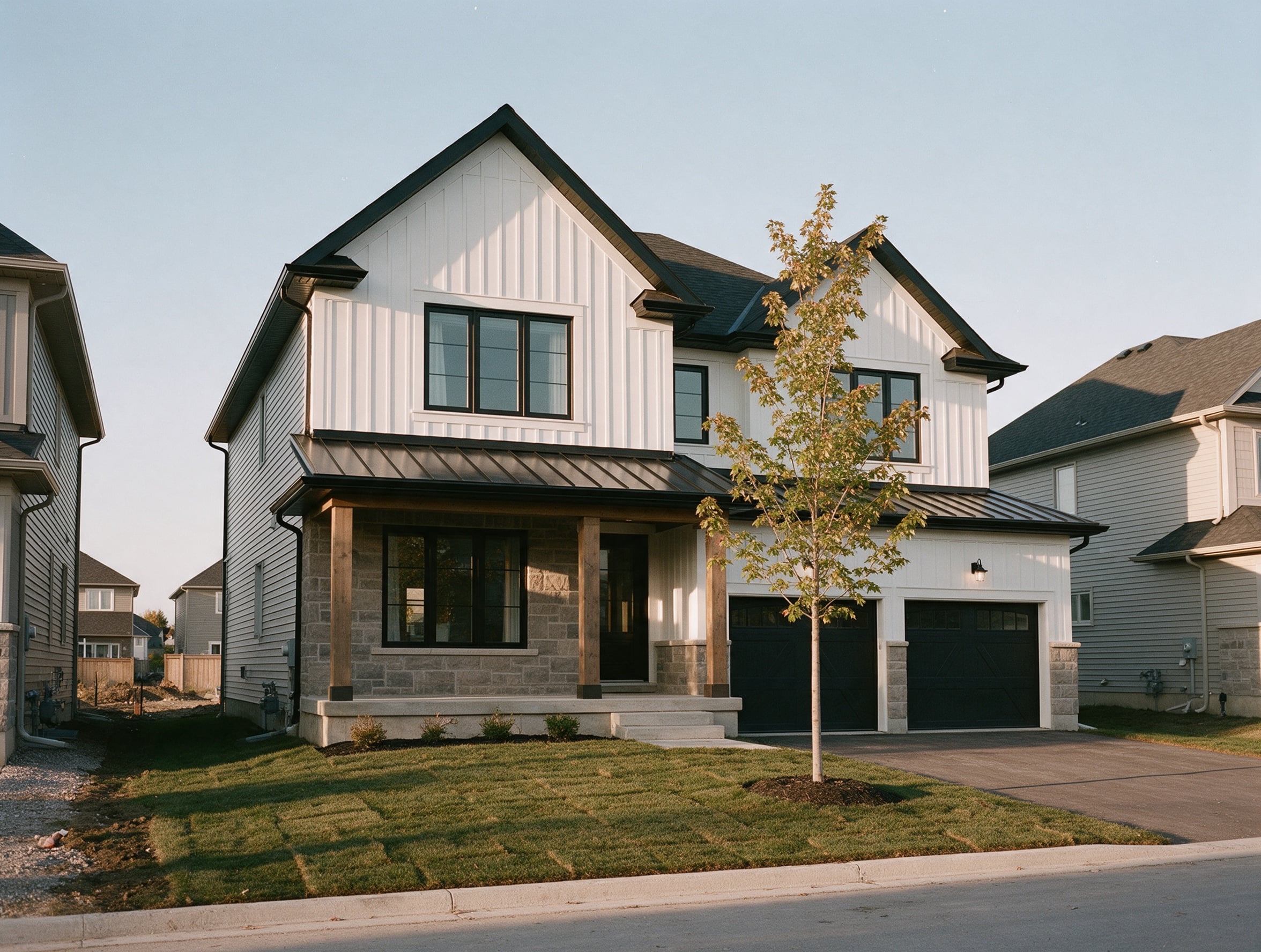 New detached home with a gabled roof and covered porch