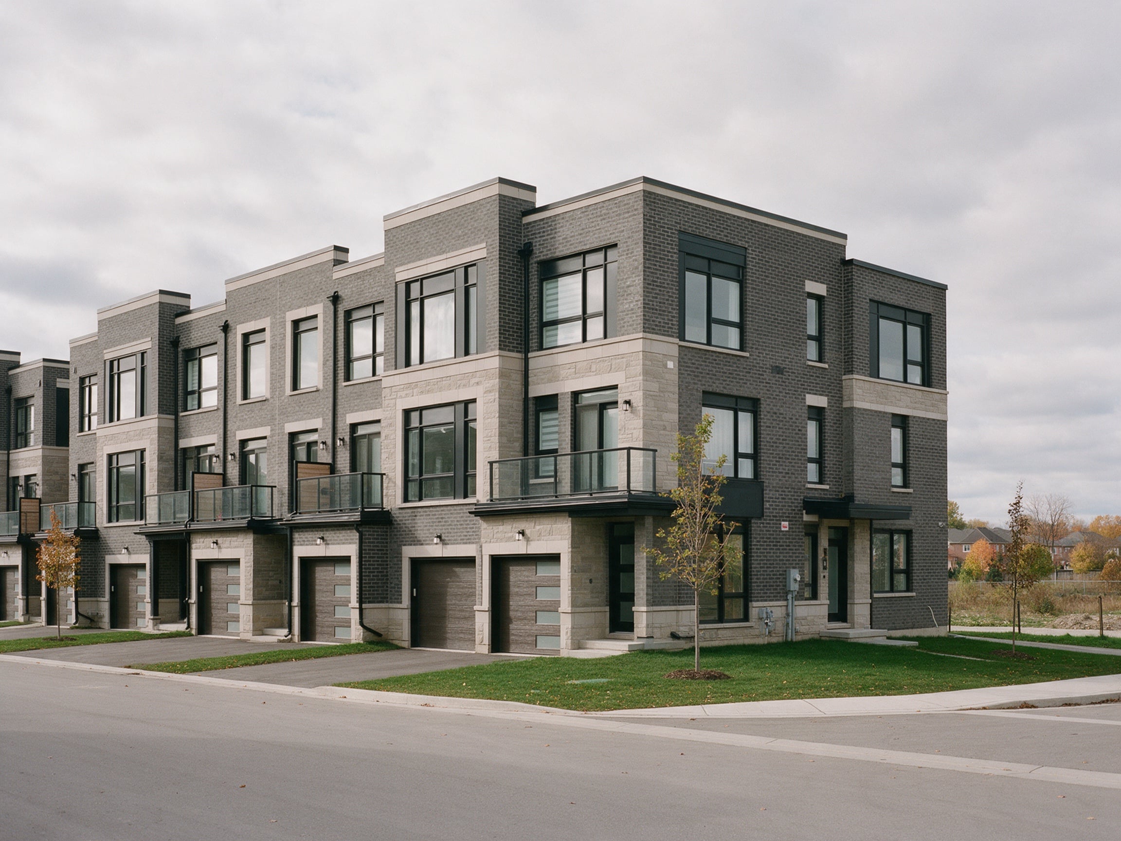 Row of contemporary freehold townhomes