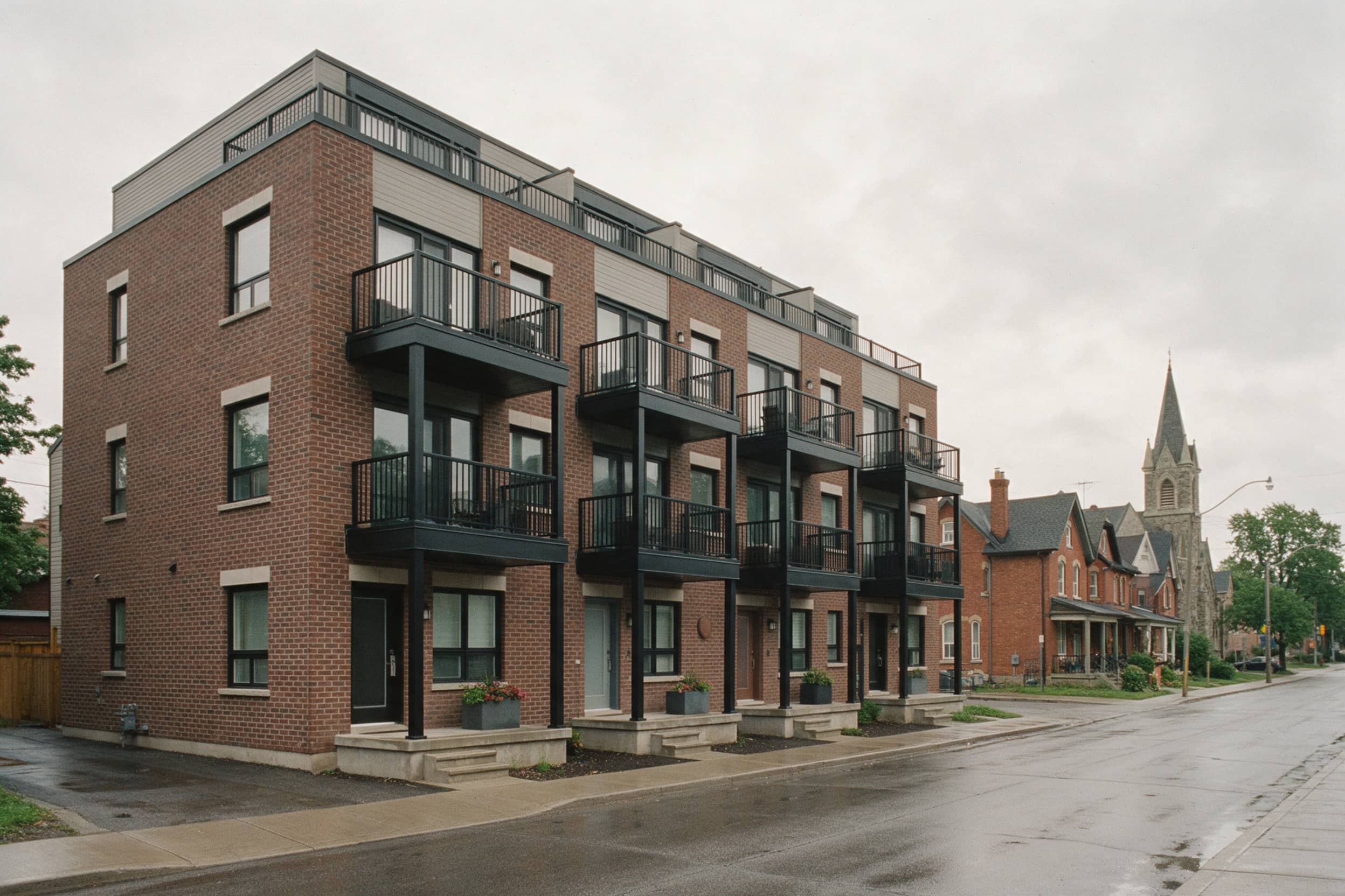Four-storey brick urban townhomes near historic downtown Brampton
