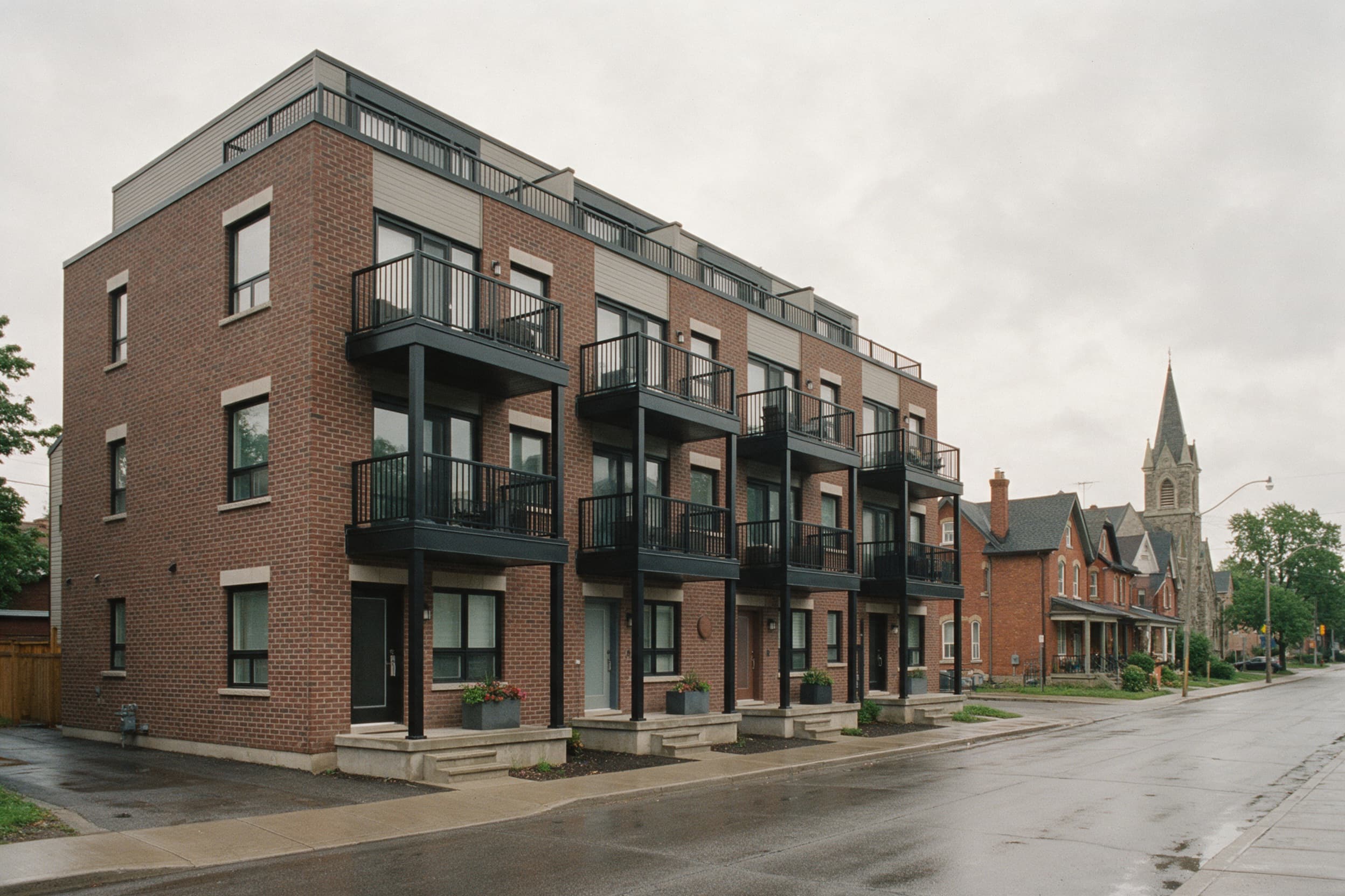 Four-storey brick urban townhomes near historic downtown Brampton