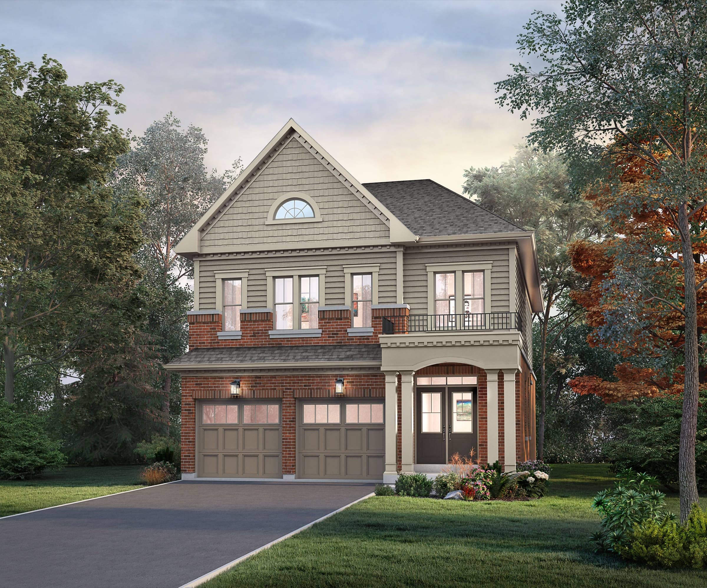 Two-storey detached home in red brick and stone