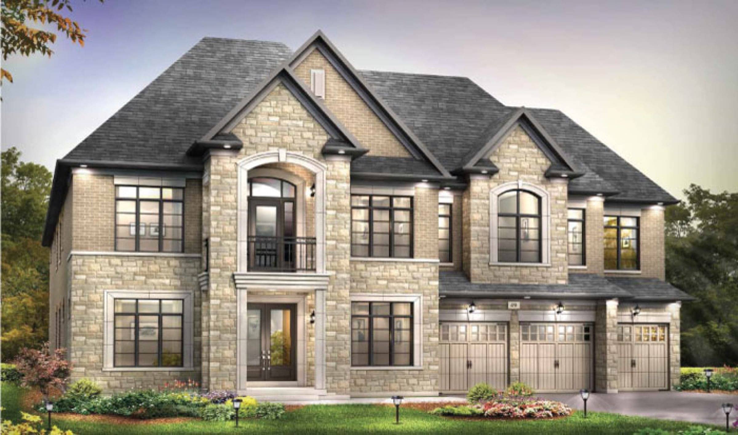 Brick estate home with turret-style bay